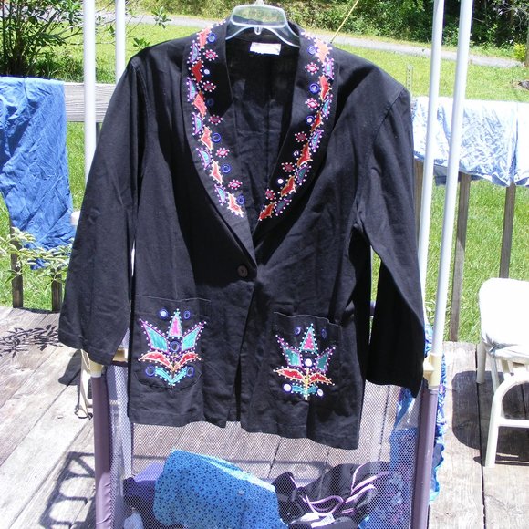 Accent on You Jackets & Blazers - Ladies M L or XL Black Blazer Jacket Coat Floral Accent on You Vintage